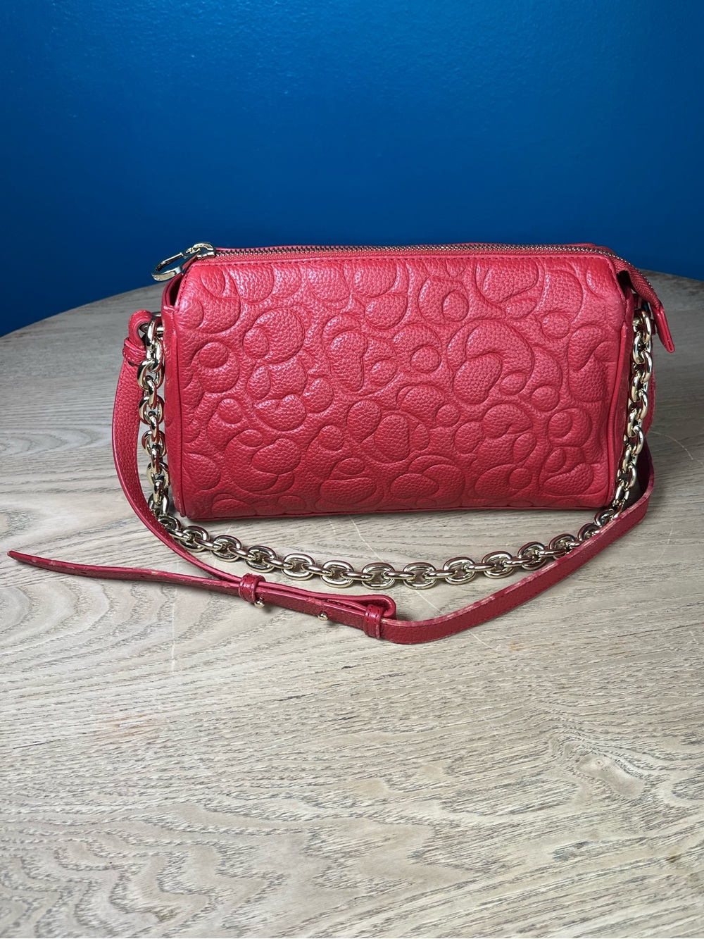 TOUS Greta Large Red Leather Crossbody Bag Chunky Gold Chain Shoulder Strap